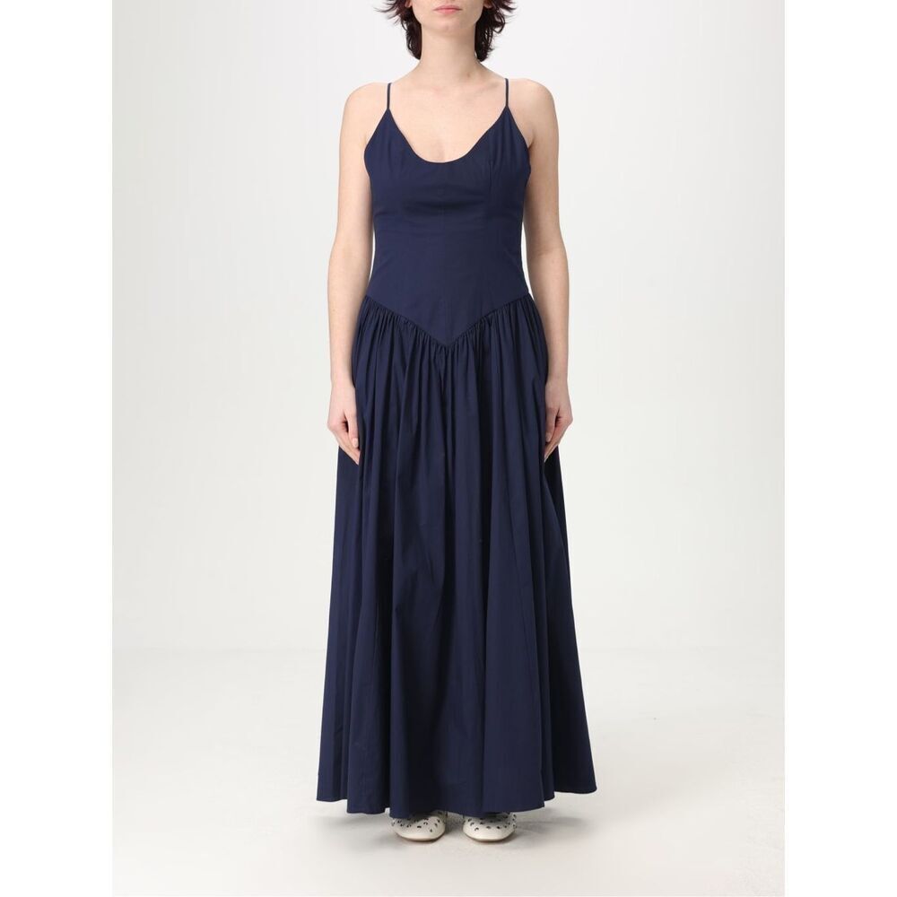 Staud Women's Navy Spaghetti Strap Drop Waist Poplin Dena Maxi Dress Sz 12 NWOT - Picture 7 of 15